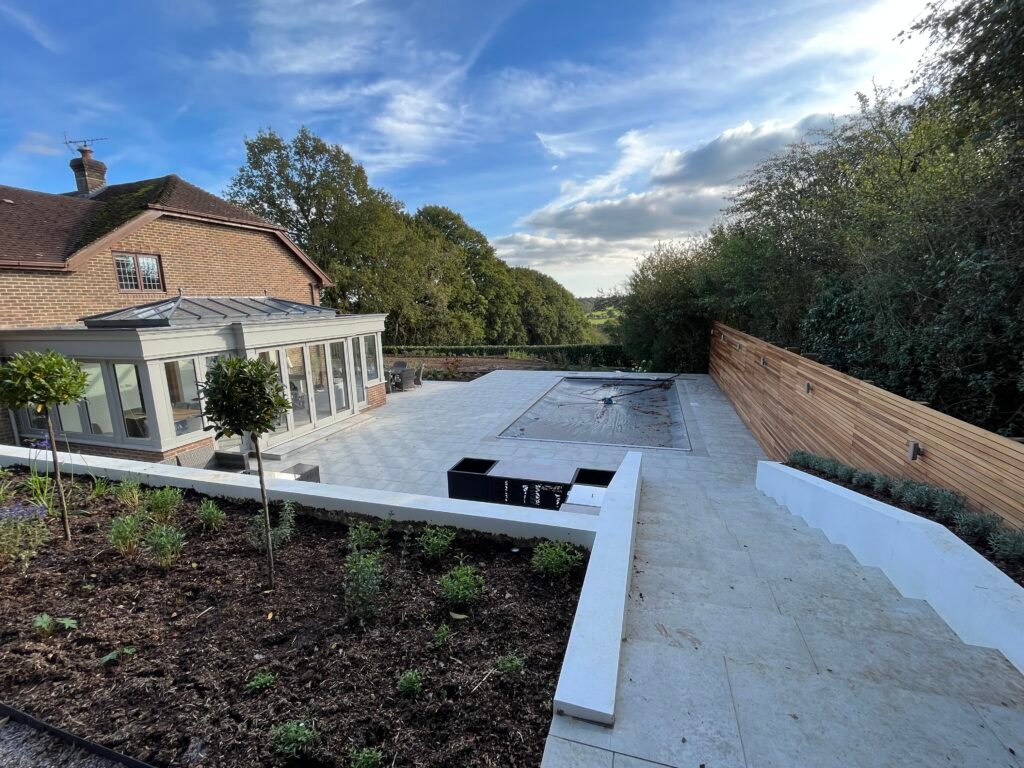IMG_5655 2 button screen porcelain patio, retaining walls, steps and planting horsham West Sussex