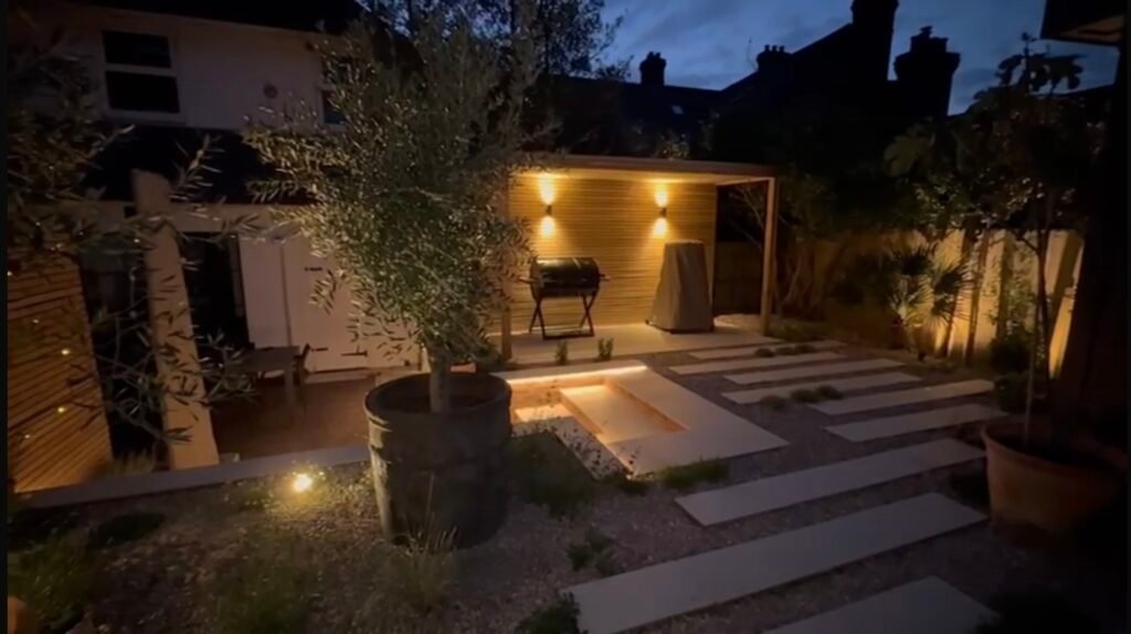 Screenshot landscaping with lighting and pergola area Balcombe West Sussex
