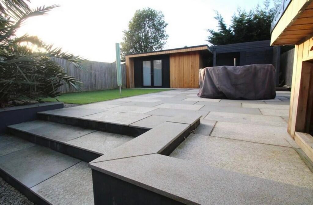 Screenshot garden room, granite patio and steps with granite capping